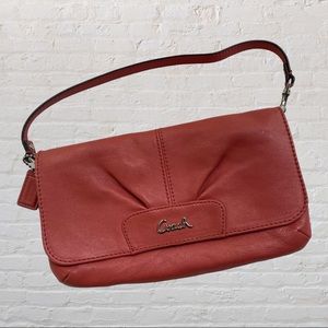 Coach Ashley large salmon/coral pebbled leather clutch/wristlet mini bag